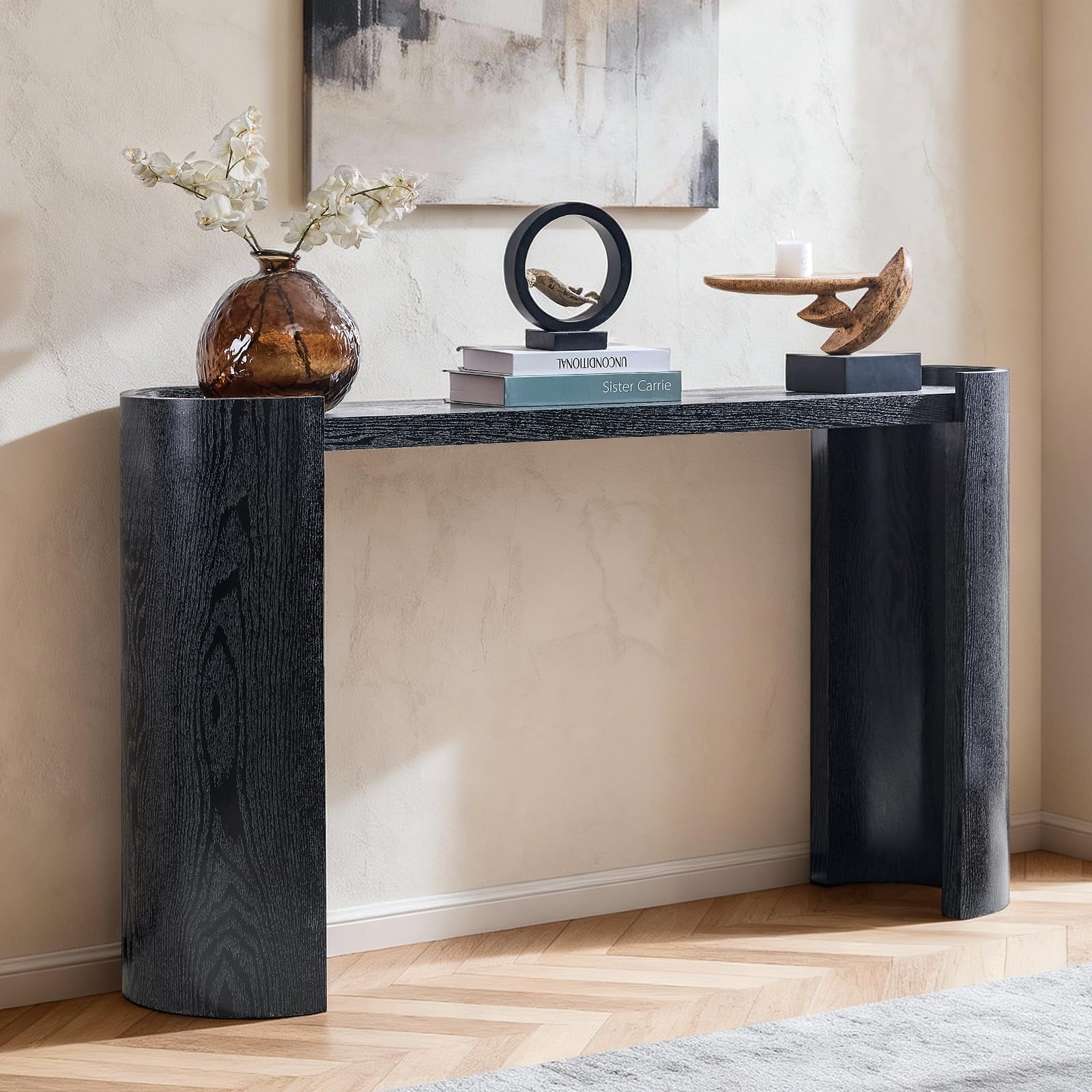 LKTART 53" Black Console Table for Entryway,Couch Tables Behind Sofa, Space-SavingWooden Entry Foyer Hallway Table, ModernConsole Sofa Tables for Hallway Organization