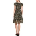 thumbnail image 3 of Vestido Casual de Mujer INSPIRE CHIC con Mangas de Volante Florales, Cuello en V, Fruncido y Volantes, Negro Amarillo L, 3 of 6