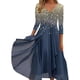 thumbnail image 3 of Vestidos de mujer de gasa con retazos de moda urbana e informal para primavera y verano, vestido de cuello en V de manga larga y dobladillo irregular, vestido de largo medio, 3 of 5