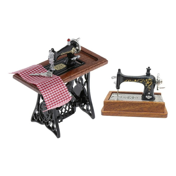 Máquina de Coser de Acero para Mobiliario en Escala 1/12 con Adorno Textil + Máquina de Coser para Miniaturas en Escala 1/12, Modelo