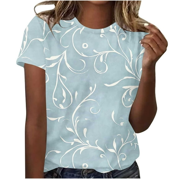 jtjvou Women's Plus Size Short Sleeve Blouse Crewneck Blouse Tie Dye Tees Lady Summer Going out Tops for Teen Trendy Fashion Multicolor,L