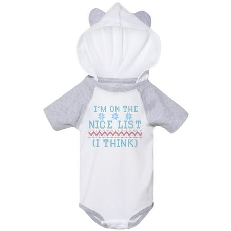 

Inktastic Ugly Sweaters I m on the Nice List (I Think)r Gift Baby Boy or Baby Girl Bodysuit