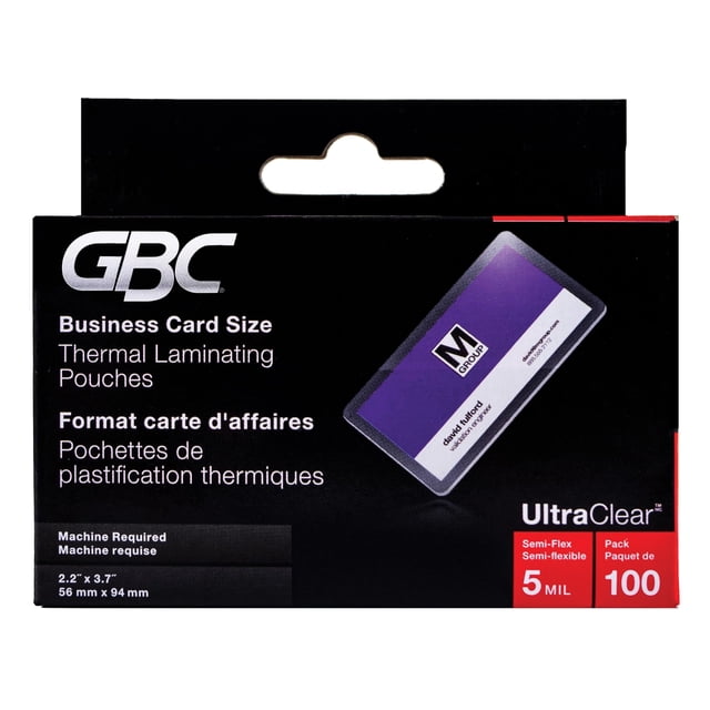 Tarjetas de presentación GBC HeatSeal UltraClear de Laminating Pouches, paquete de 100