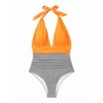 thumbnail image 3 of Women One-Piece Swimsuit Front Ruched Leopard Tummy Control High Waist Halter Lace Up Bikini Dress Orange S, 3 of 9