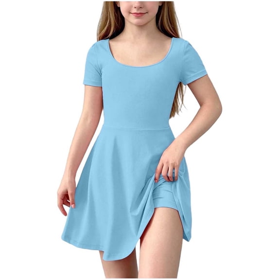 Lutiedan Girls Tennis Dress Scoop Neck Short Sleeve Sports Dresses Summer Casual Workout Dress with Pockets Shorts 5-15 Years