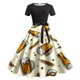 thumbnail image 1 of Vestido de Manga Corta para Mujeres, Crew Cuello Empalme Impresión Vestido Casual Hecho de Doble Cara Cepillado Tejido Estirable de Cuatro Lados para Primavera Verano, Faldas Cortas para Mujeres, 1 of 2