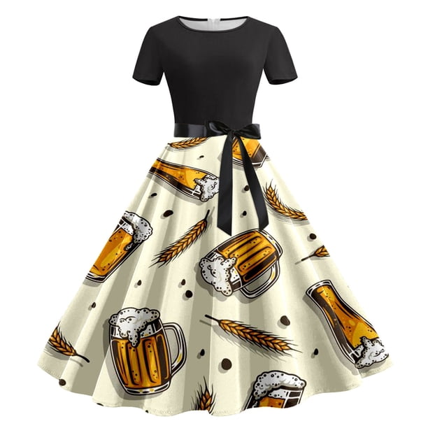 Vestido de Manga Corta para Mujeres, Crew Cuello Empalme Impresión Vestido Casual Hecho de Doble Cara Cepillado Tejido Estirable de Cuatro Lados para Primavera Verano, Faldas Cortas para Mujeres