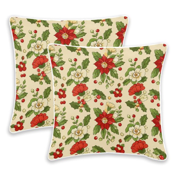 2 Pack Pillow Covers Xmas Holly Printed Decorative Pillow Case with Hidden Zipper, (No Pillow Insert)