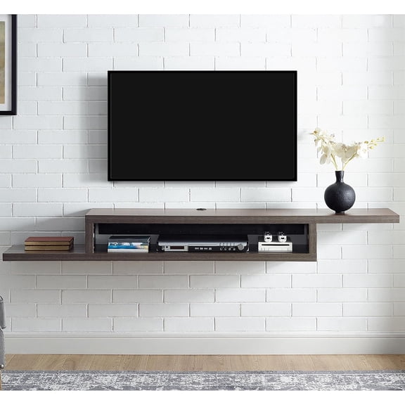 Asymmetrical Wall Mounted Wood TV Console Entertainment Center 72-inch Gray