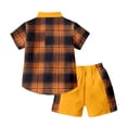 thumbnail image 3 of Sopiago Boys Clothes Shorts Sets Plaid Short Sleeve Hooded Button Shirt and Jogger Shorts for Kids Summer Outfits Orange,5-6 Years, 3 of 3