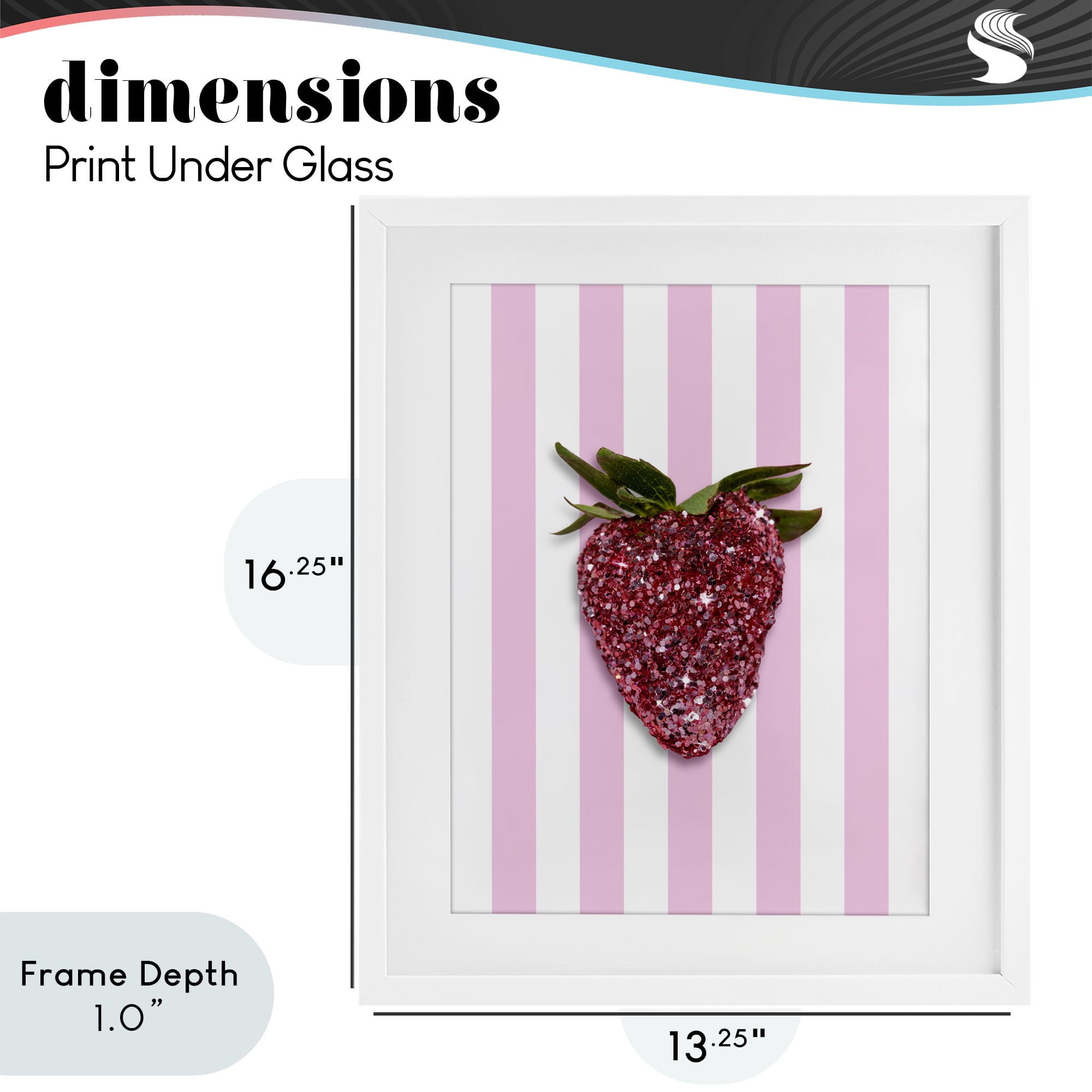 Stupell Industries Glimmer Strawberry on Green Stripes White Framed Print Under Glass, design by LISH Creative