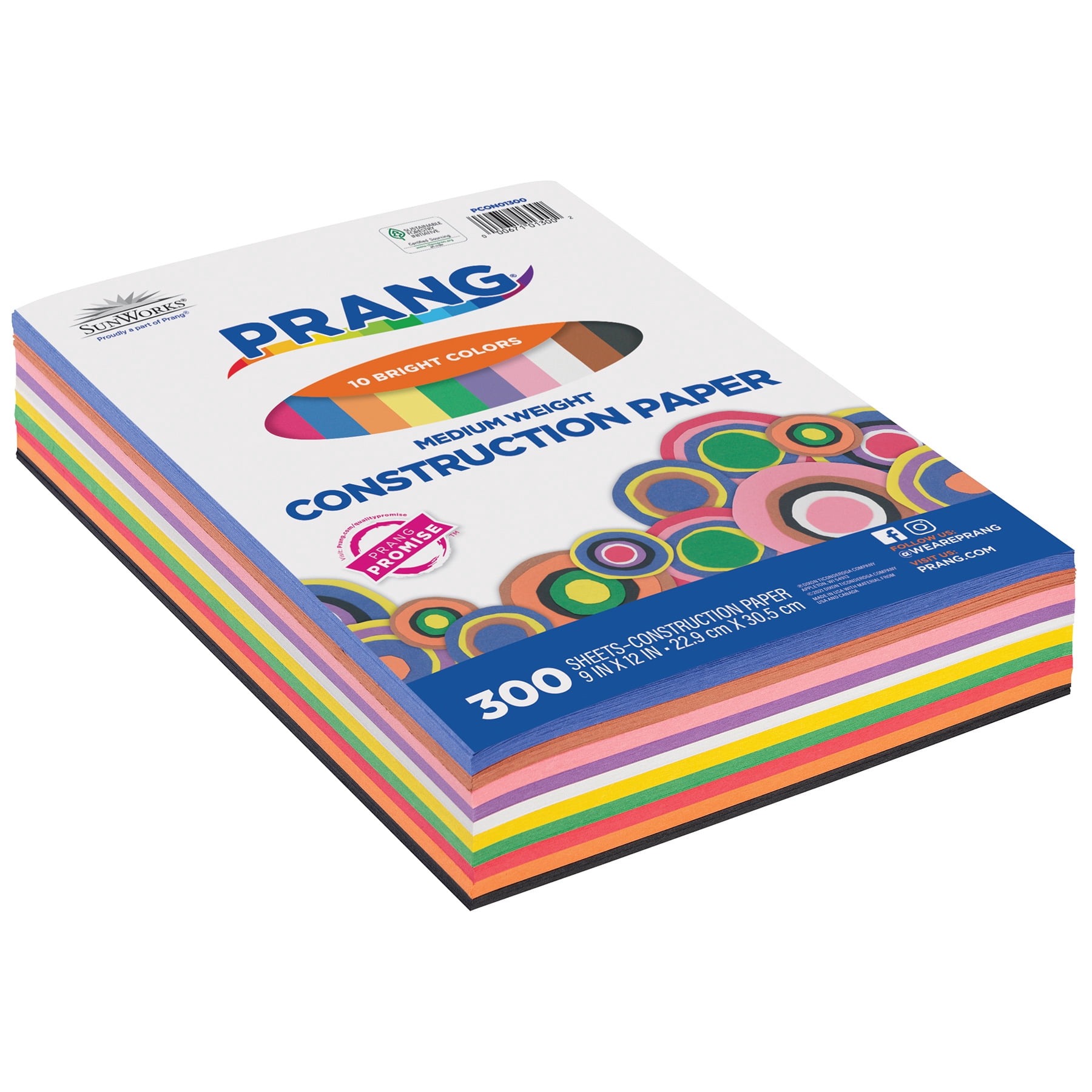 Prang Construction Paper, Medium Weight, 10 Assorted Colors, 9" x 12", 300 Sheets Per Pack, 2 Packs