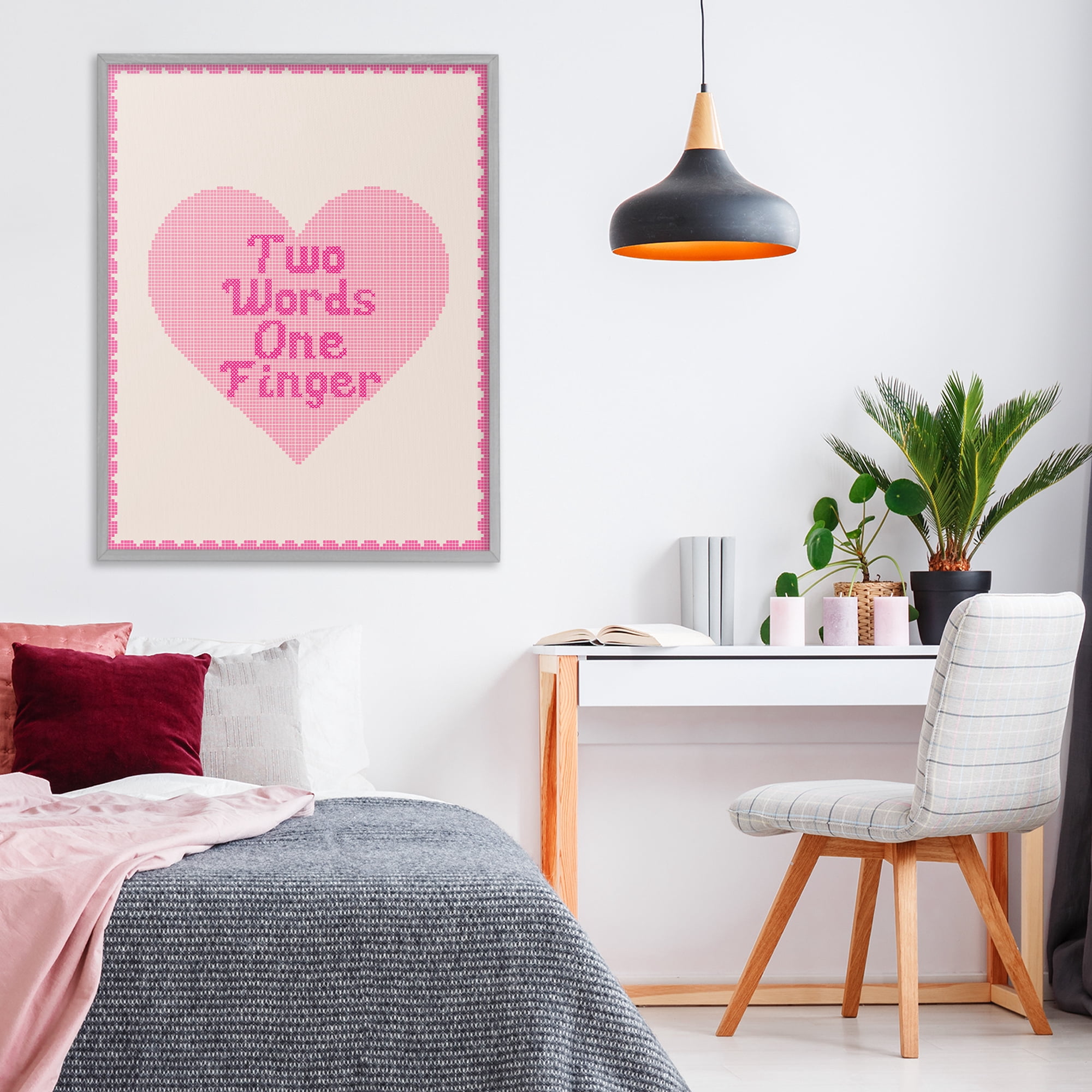 Stupell Industries Two Words One Finger Heart Gray Framed Giclee Art, design by Lil' Rue