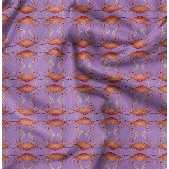 Soimoi Purple Cotton Duck Fabric Crabs Ocean Print Sewing Fabric Yard 42 Inch Wide