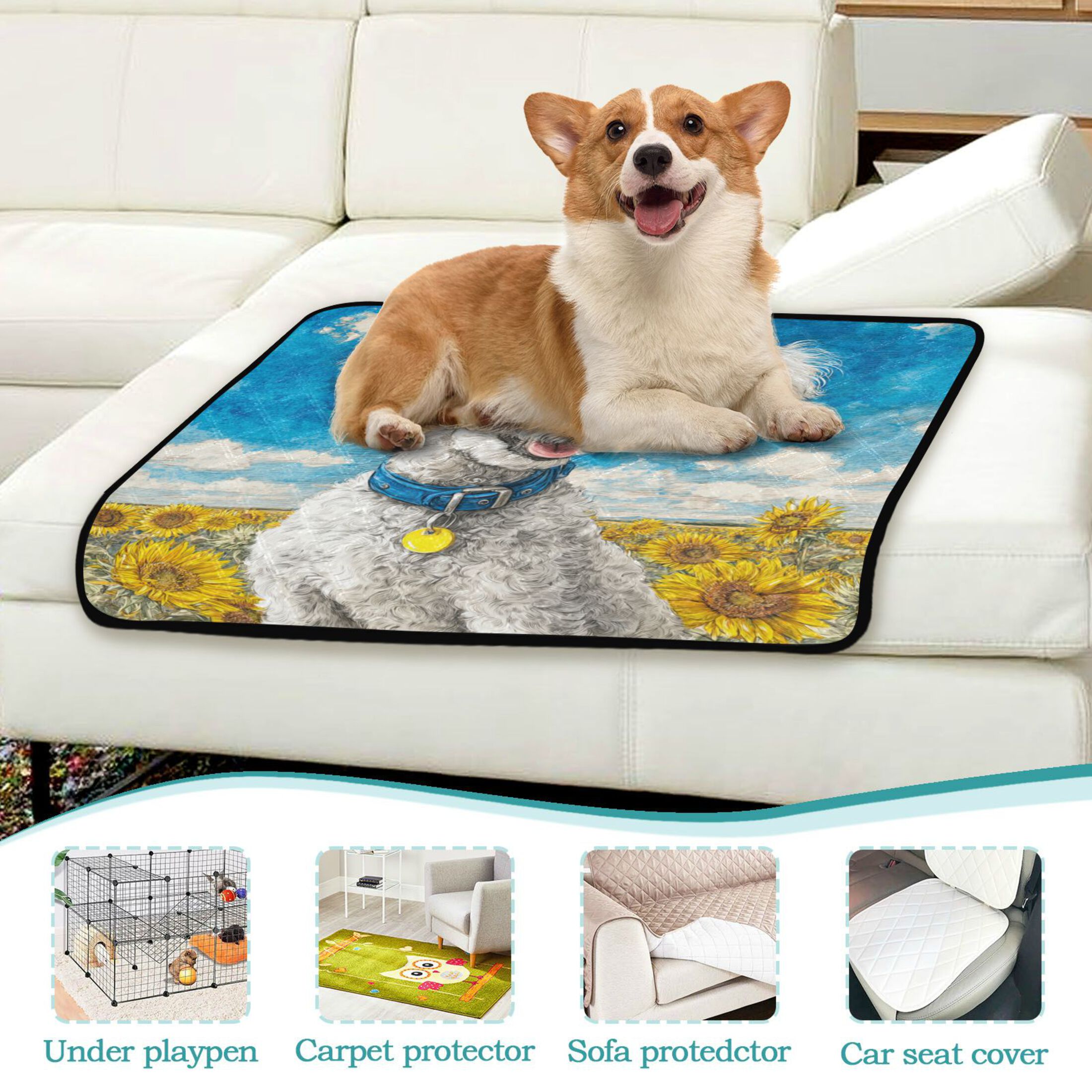 Qxltty White Poodle Cat litter Pads Pet Set of 2 Diaper Mats Center Anti-leakage Layer Absorbent Soft and Comfortable