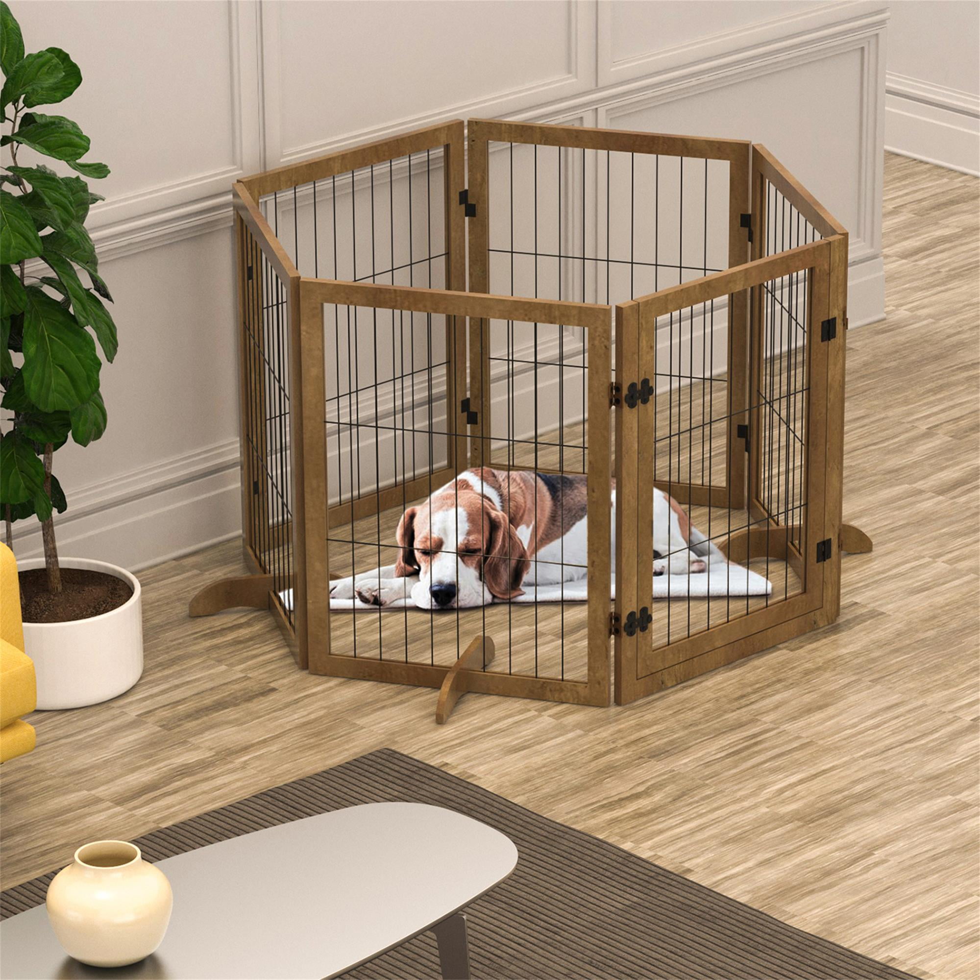 Pefilos 144" Wide Dog Gate with Door Walk Through, 32" Tall Freestanding Wire Pet Gate for The House, Doorway, Stairs, Pet Puppy Safety Fence, Support Feet Included, Brown Pefilos 144" Wide Dog Gate with Door Walk Through, 32" Tall Freestanding Wire Pet Gate for The House, Doorway, Stairs, Pet Puppy Safety Fence, Support Feet Included, Brown