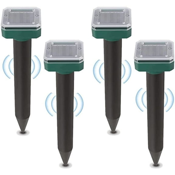 Roofei 4 Pack Mole Repellent Stakes, Solar Mole Repellent Sonic Device, Sonic Mole Repeller, Solar Powered Mole Remover for Mole, Snake, Vole, Gopher, and Other Animals