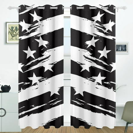 Popcreation Black And White American Flag Window Curtain