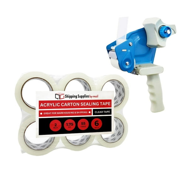 SSBM 6 Rolls Clear Packaging Tapes 1.75 Mil Thick 1.88 Inch x 55 Yards   Free 2" Tape Gun Dispenser