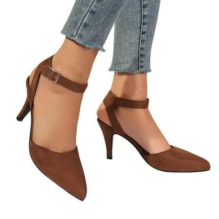 Miluxas 2025 Clearance! Closed Toe Ankle Strap Heels Clearance Women Pumps Pointed Toe Heeled Sandals for Women Stiletto Wedding Dress Shoes