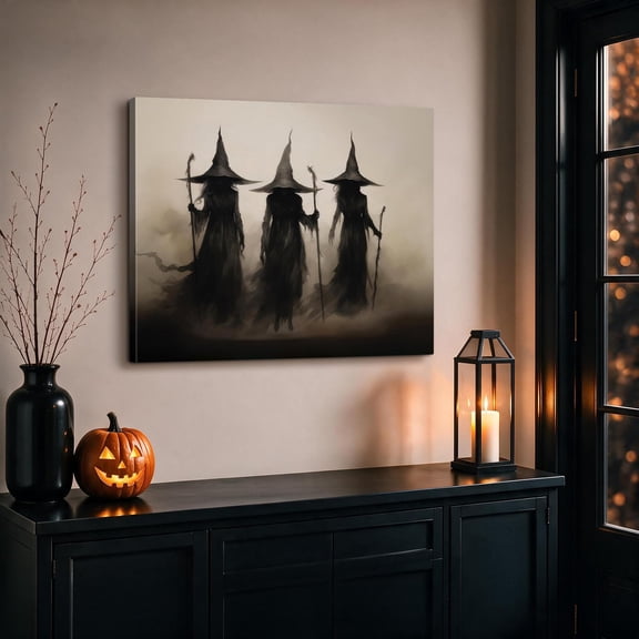 Halloween Witch Canvas Wall Art, Vintage Gothic Witch Painting for Living Room, Bedroom and Seasonal Home Decor