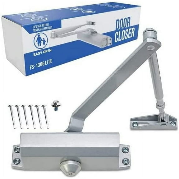 Fortstrong FS-1306LITE Adjustable Door Closer, Silver Alloy Steel, Automatic Hydraulic Door Closer for Residential and Light Commercial Use