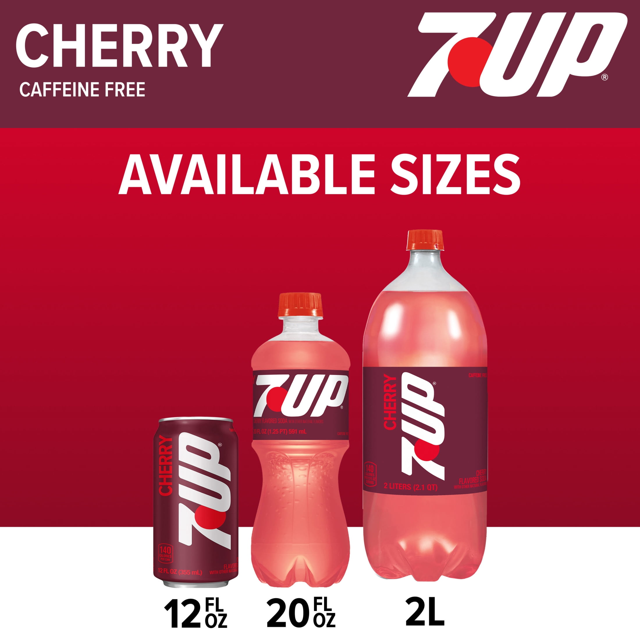 (5 pack) 7UP Caffeine Free Cherry Soda Pop, 20 fl oz, Bottle