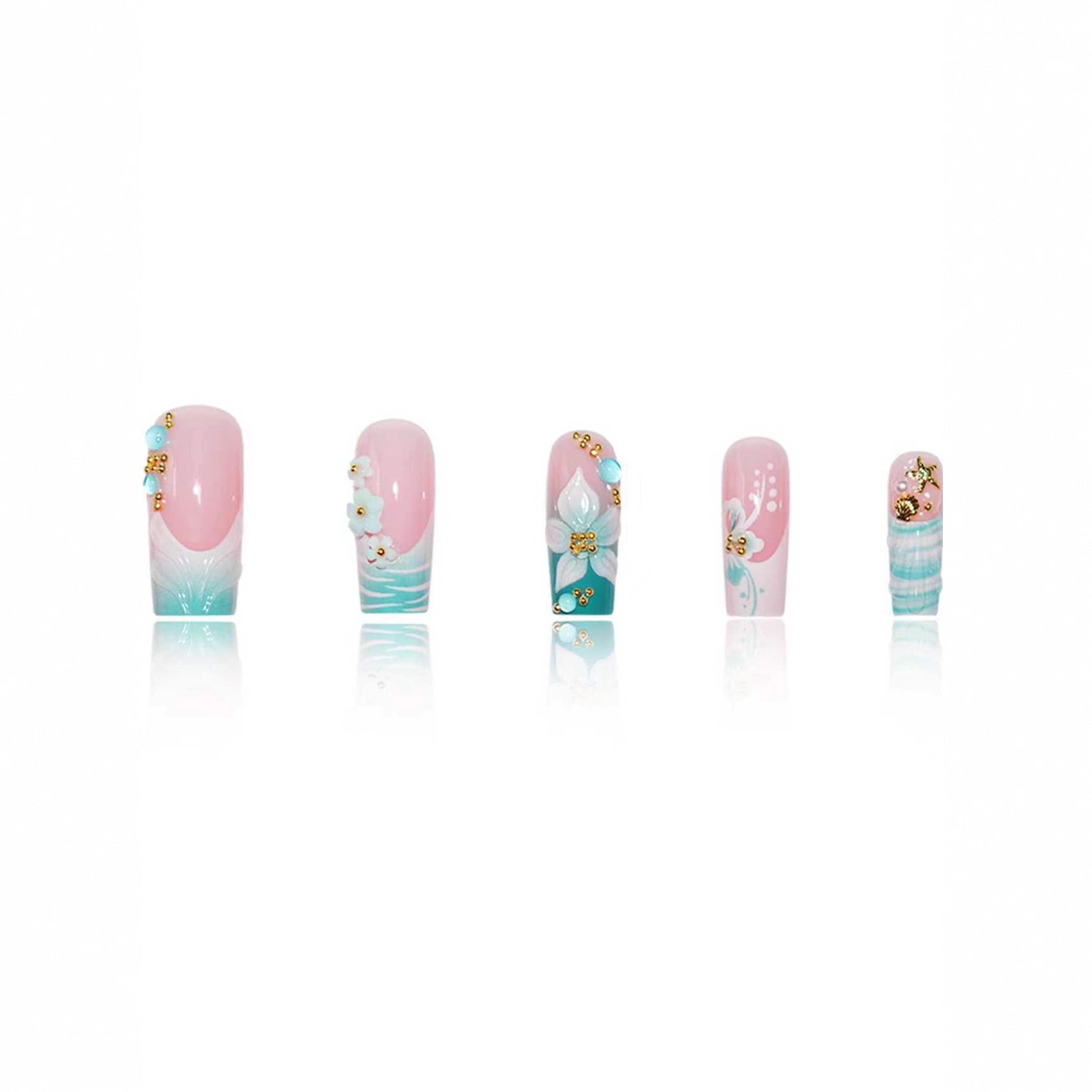 Cross-border hot sale square fake nails pure want to break diamonds flower three-dimensional water ripple design wearing nail piece finished product wholesale