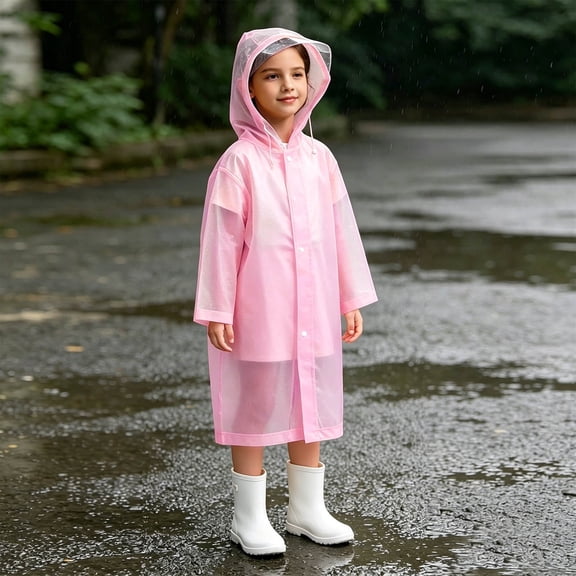 JOANKDMI Toddler Girls Long Raincoat Kids Waterproof Lightweight EVA Rain Jacket with Clear Brim Hood Snap Button Closure for School Hiking Travel Outdoor Active Wear