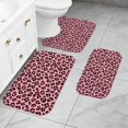 thumbnail image 2 of Black and Pink Leopard Print Bathroom Rug Set 3 Piece,Non-Slip Bath Mat Set with U-Shaped Contour and Runner Soft Absorbent Washable, 2 of 5