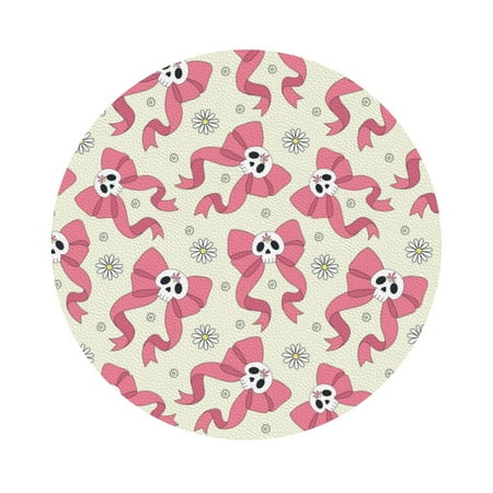 

Coaee Bow With Sugar Skull Print Leather Coasters Set of 6 Non-Slip Washable Cup Coasters for Home Office Bar Round Shape