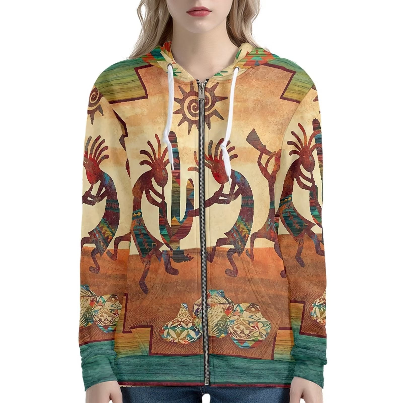 Renewold Autumn Clothes Women Vintage Southwestern Aztec Kokopelli