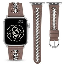 TOYOUTHS Leather Bands Compatible with Apple Watch Band 38/40/41/42/44/45/49mm Women, Dressy Leather Strap with Stainless Steel Metal Hollow-out Chain Bracelet for iWatch Ultra 2,Series 9 8 7 6 5-1