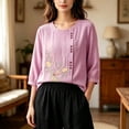 thumbnail image 6 of Kezqiaxn Blouses for Women Dressy Embroidery Half Sleeve Crew Neck Casual Loose Shirts Summer Tops Plus Size Fashion, 6 of 6