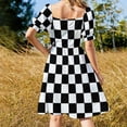 thumbnail image 3 of Checkered Black and White Sleeveless Dress loose summer dress dress summer women party dresses woman, 3 of 6