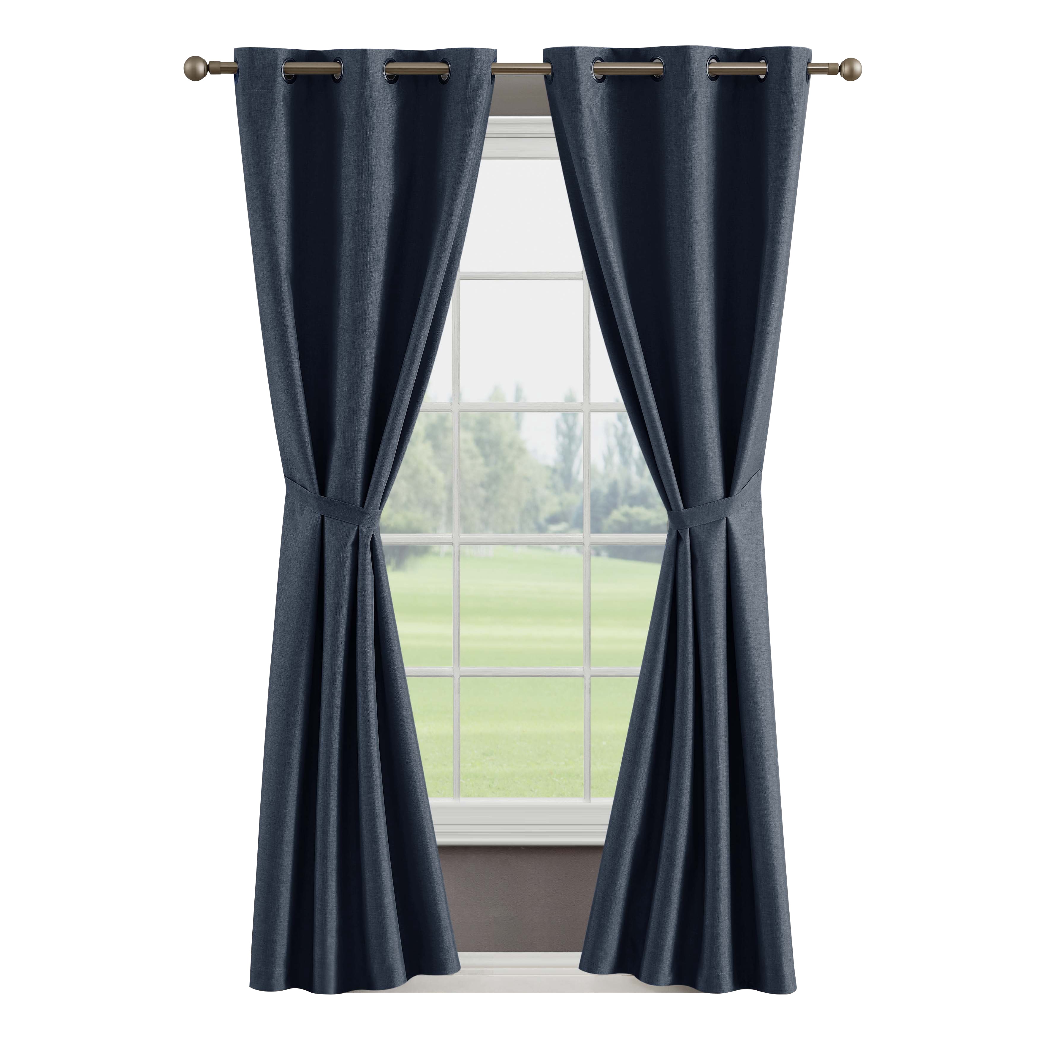 Legrae Blackout Thermal Insulated Grommet Curtains, Set of 2 Panels with Tiebacks, Insignia Blue, 38" x 96"