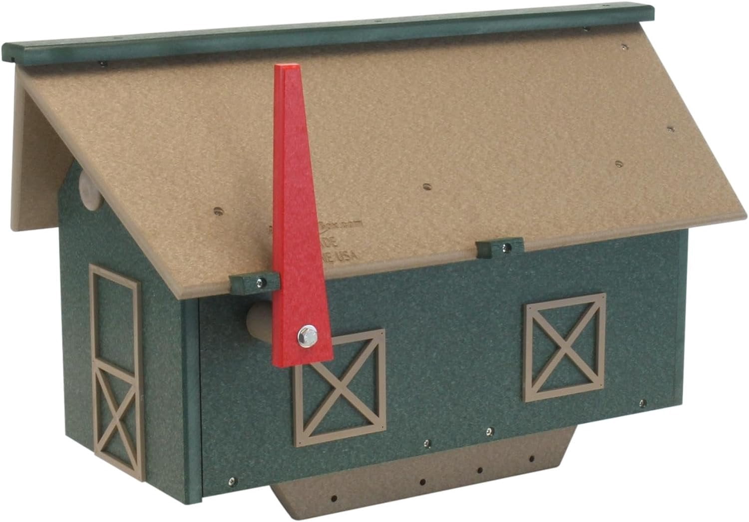 AmishToyBox.com Mailbox, Post Mount, Made with Weather-Proof Poly Lumber, UV-Resistant, Weathered Wood and Turf Green