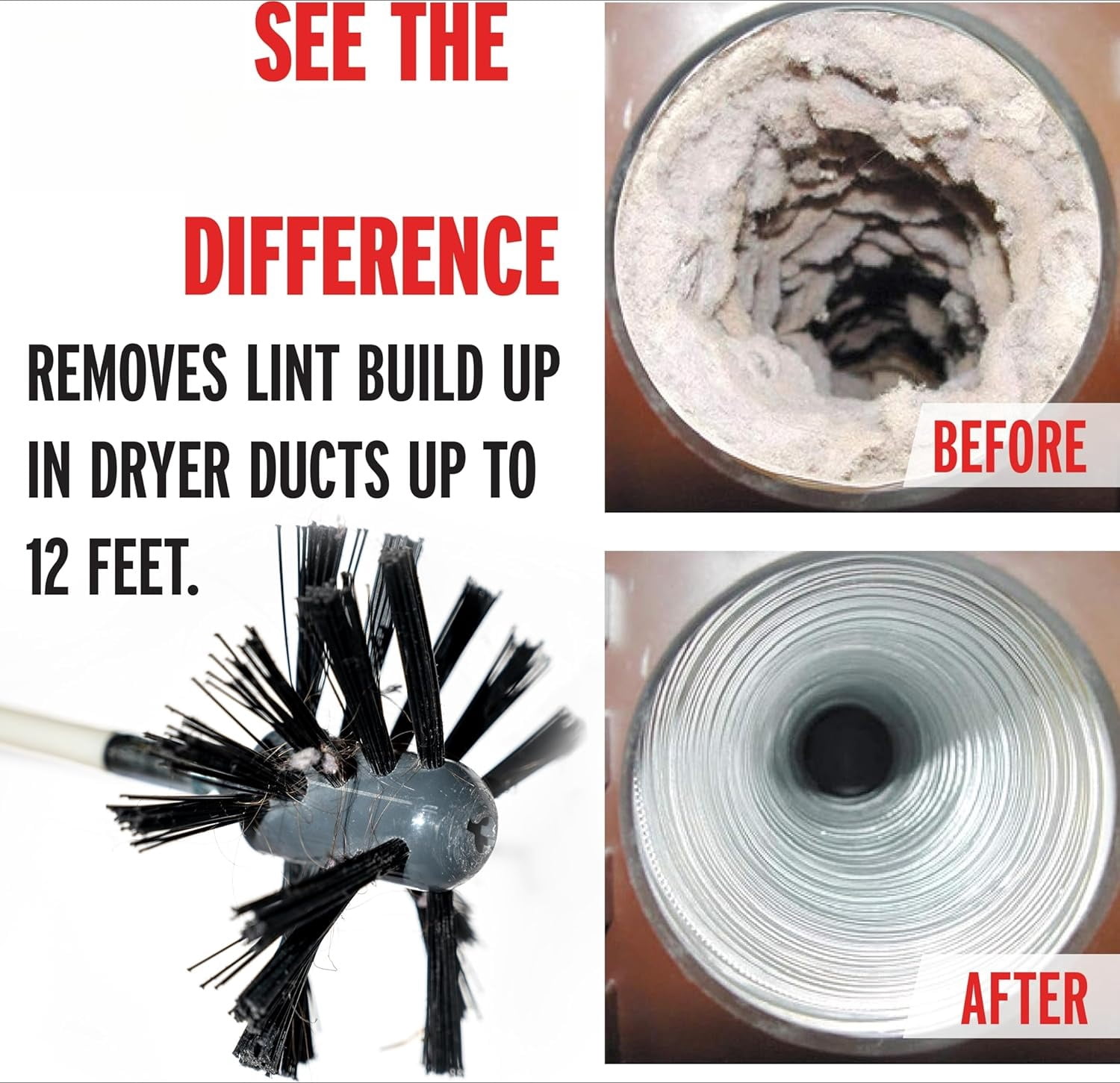 Dryer Vent Duct Cleaning Kit -  RLE202 LintEater Rotary Dryer Vent Cleaner Kit, Removes Lint, Dryer Vent Cleaning System Extends Up to 12’ with 4 Flexible 3' Rods, Air Duct Cleaning Tools