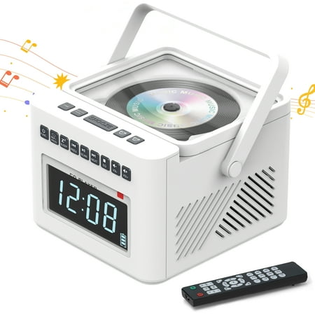 Greadio New 5000mAh Rechargeable CD Player Boombox with Alarm Clock and Time Display, Portable CD Player with Bluetooth Transmitter, Radio CD Player with Remote, AUX/TF/USB for Outdoor, Gift