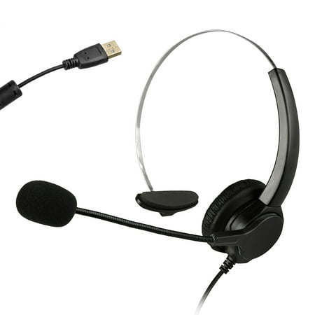 Hands-free Call Center Noise Cancelling Volume Control Cord Monaural Headset Headphone w/ Mic Cord w/ USB