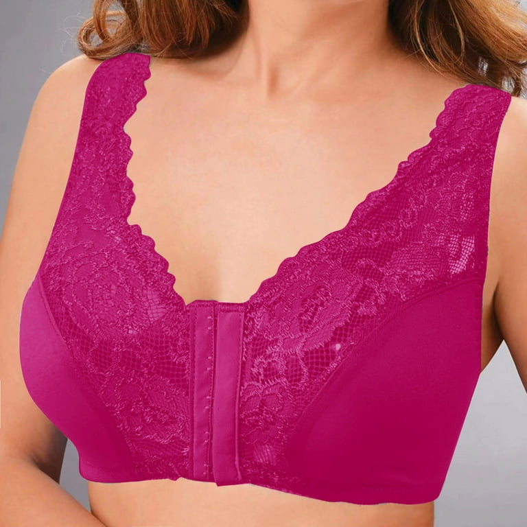 Entyinea Minimizer Bras for Women Plus Size fashion Lace Unlined Underwire  Bra Hot Pink S 