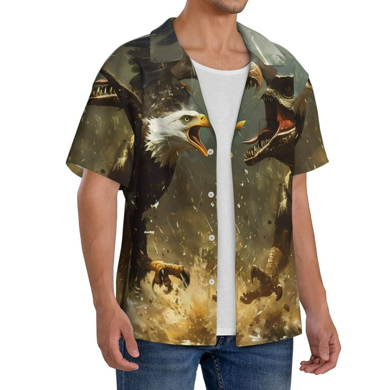 Yiaed Dinosaur Bald Eagle Print Mens Casual Wrinkle Free Shirts Short  Sleeve Button Down Summer Stretch Dress Shirt-4X-Large - Walmart.com