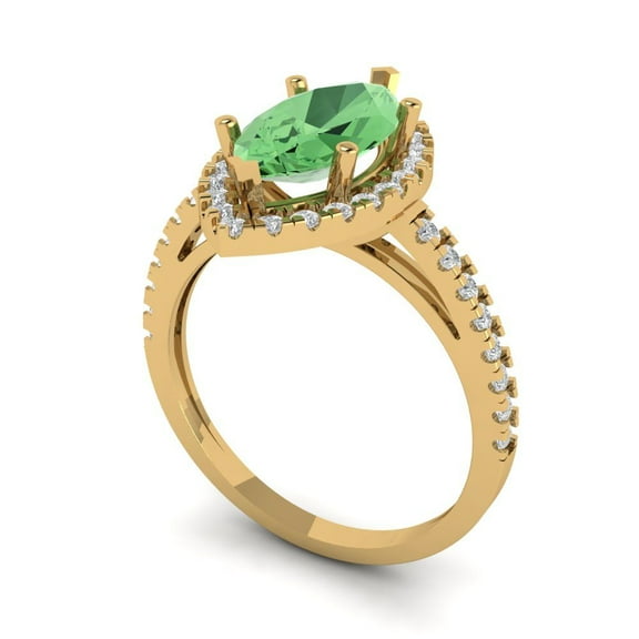 2.38ct marquise cut green Zircon 18k yellow gold halo Bridal Wedding Engagement Promise Anniversary Ring for Women size 9.75