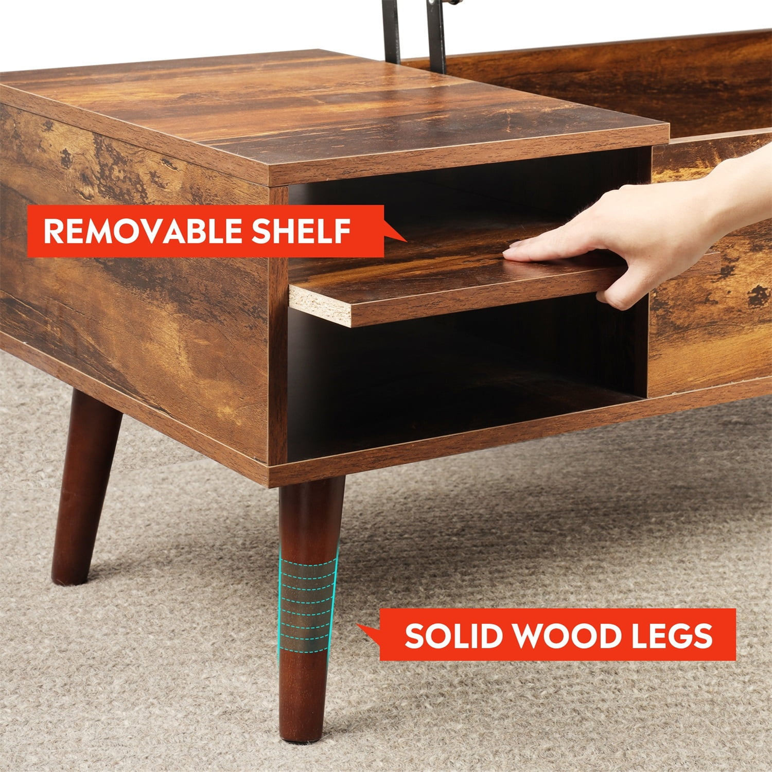 Kadyn Wood Lift Top Coffee Table with Hidden Compartment and Adjustable Storage Rack, Living Room Table for Home, Office, Country Oak Kadyn Wood Lift Top Coffee Table with Hidden Compartment and Adjustable Storage Rack, Living Room Table for Home, Office, Country Oak