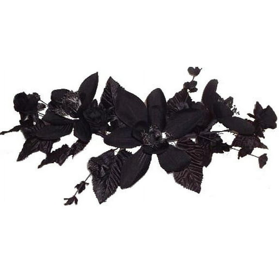 Black Magnolia Rose Bud 16in Artificial Polysilk Faux Fake Flower Hand Wrapped Swag for Craft Home Garden Outdoor Bouquet Arrangement Ceremony Wedding Arch Floral Wall Aisle Decor (Black, Set of 2)