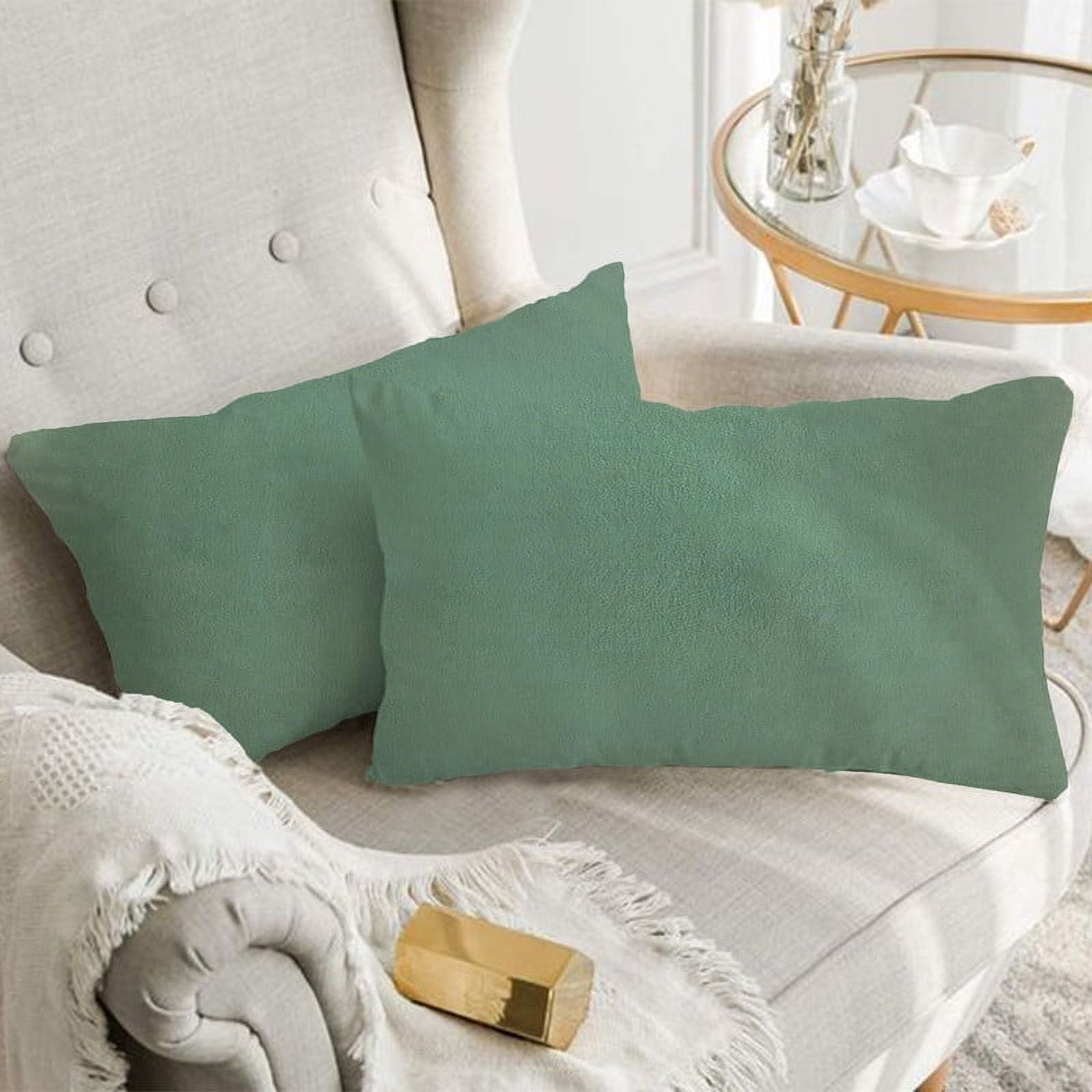 A1HC 12x20 Inch Rectangular Decorative Velvet Throw Pillow Covers, Set of 2, Como Green – Soft, Luxurious Cushion Covers for Sofa, Bed & Home Decor