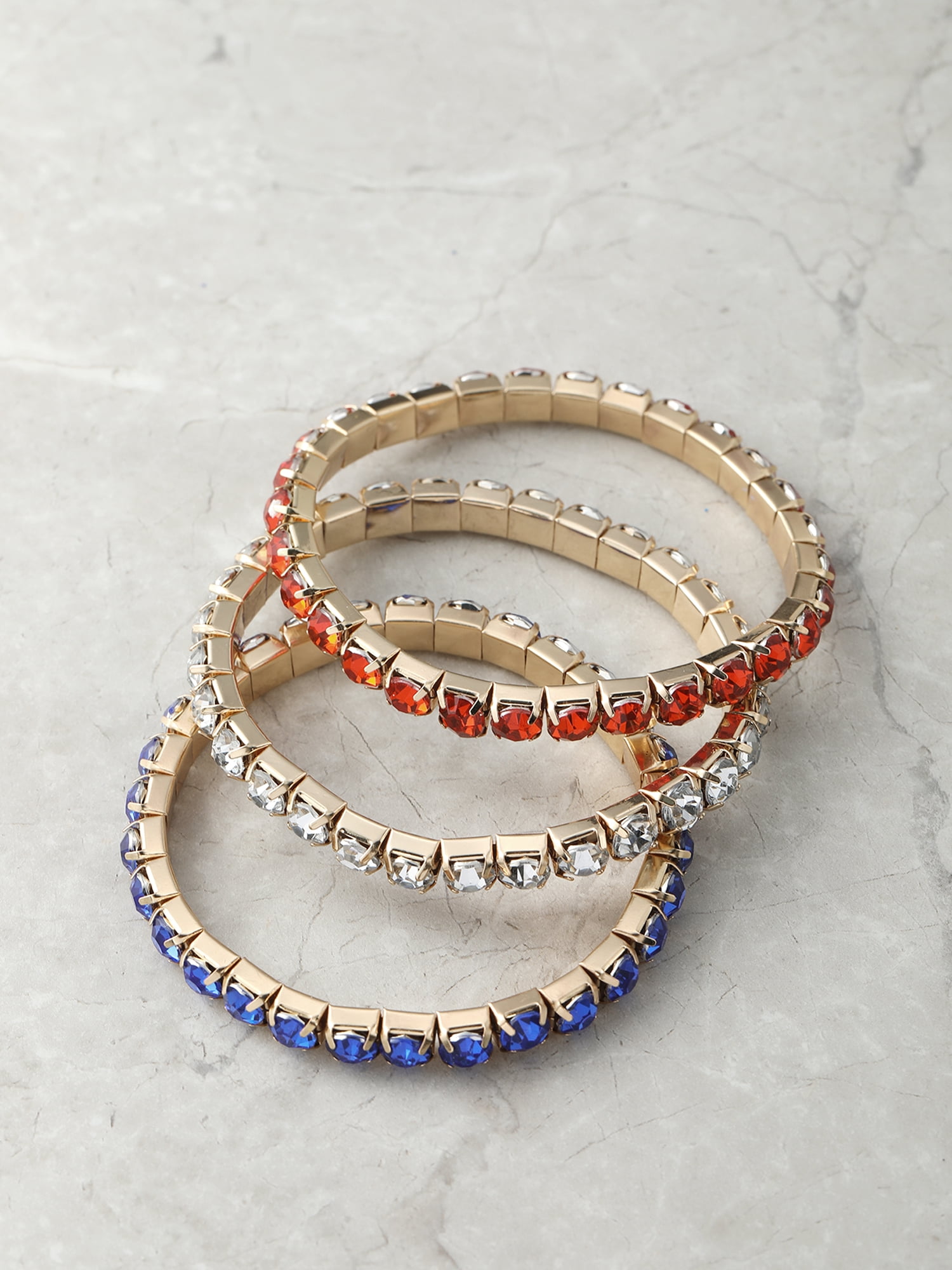 Way to Celebrate Americana Goldtone and Rhinestone Bracelet Trio, 3 Pieces
