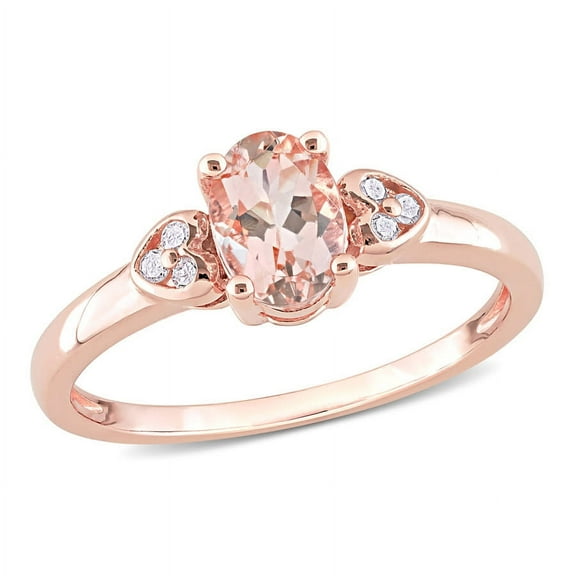 AMOUR 3/4 CT TGW Morganite and Diamond Accent Ring In Rose Plated Sterling Silver