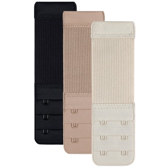 2 Hook Bra Extender,Elastic Extra Long,Plus Size,Lined Durable 3 Pack Multi Color Black Beige Ivory -CHIRRUPY CHIEF