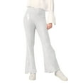 thumbnail image 3 of Women's Fashion Sequined Pants Stretch High Waisted Wide Leg Pants Solid Color Loose Pants Sparkly Holiday Carnival Party Dance Pants Womens Casual Pants Elastic Waist Business Casual Pants for Women, 3 of 3